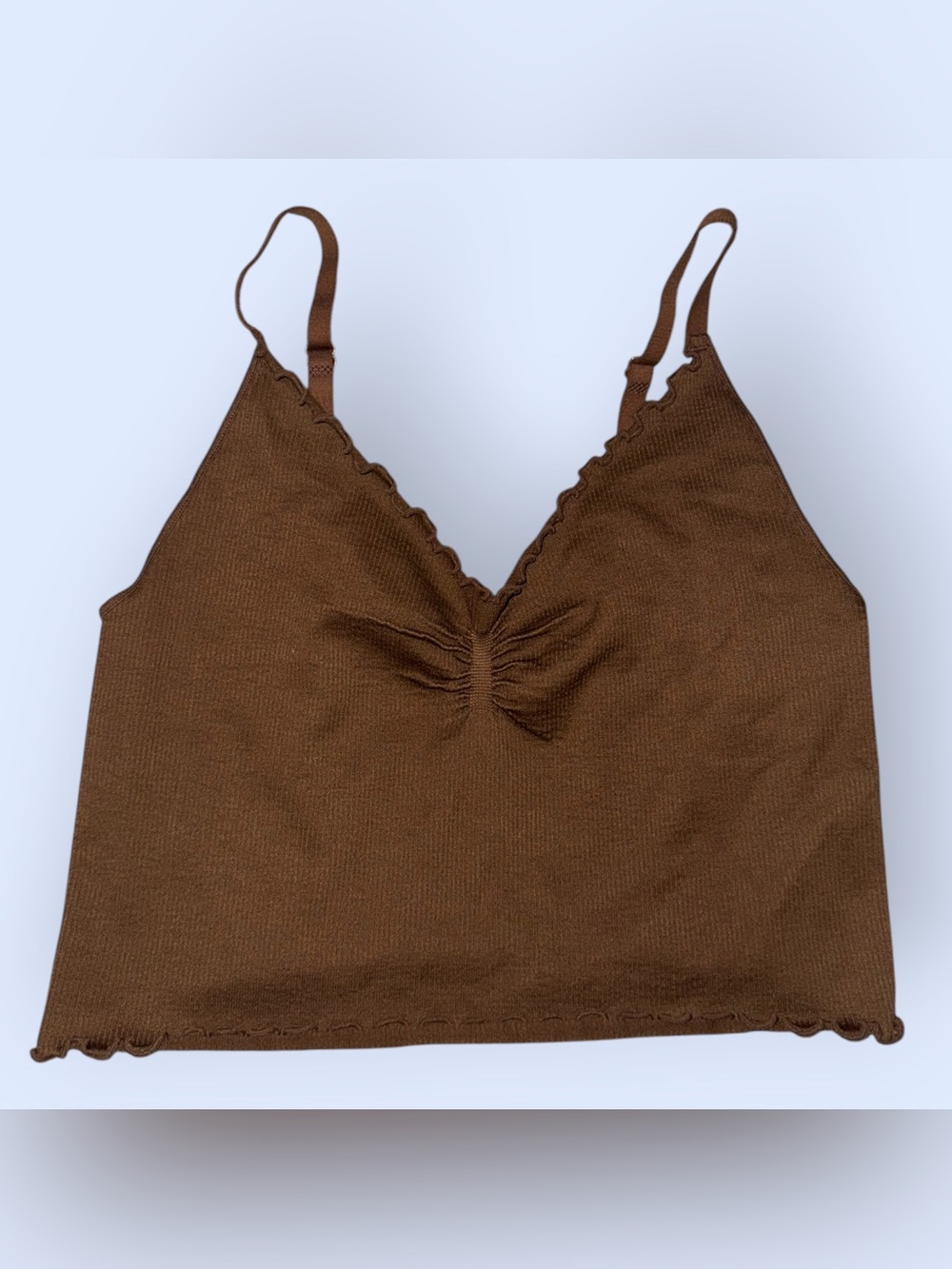 No Boundaries Chest-ruched Ribbed Bralette in Brown